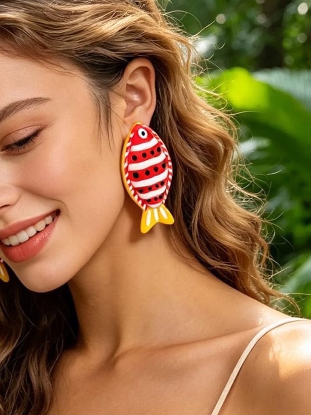 Anthropologie Red & Yellow Fish Drop Earrings